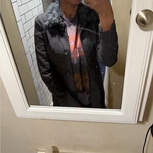 Miss Lili Charcoal Trench Coat with Fur Collar